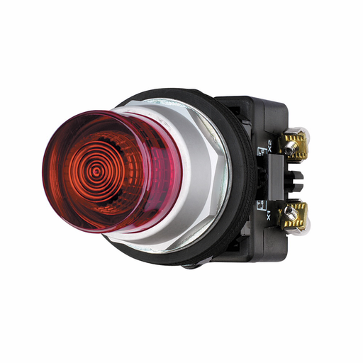 Product image for Cutler-Hammer HT8GBRV7 HT800 pushbutton, 30.5 mm, Watertight/Oiltight, Illuminated pushbutton, NEMA 3, 3R, 4, 4X, 12 and 13, Momentary, Extended, Incandescent, full voltage light unit, Red lens, 120 Vac