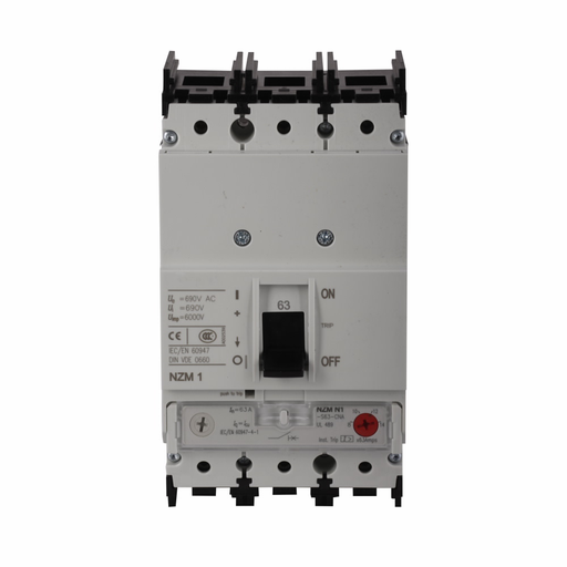 Product image for Cutler-Hammer NZMN1-A32 Series NZM complete molded case circuit breaker, NZM1-frame, NZMN1, Thermal-magnetic trip, 350A trip rating, Three-pole, 32A, 690 Vac, 500 Vdc, 50 kAIC, Distribution circuit prot