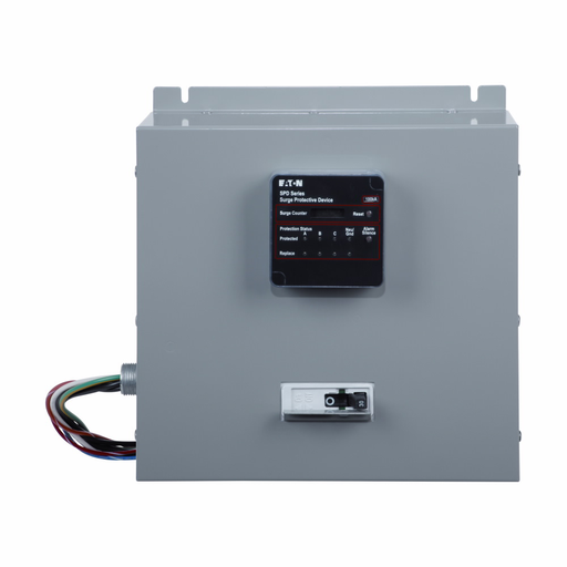 Product image for Cutler-Hammer SPD100480Y2M Surge Protection Device, SPD series, 100 kAIC, 277/480V wye (4W+G), Standard feature package, NEMA 1 with internal disconnect enclosure, External side mount, 320 L-N, 320 L-G, 320 N