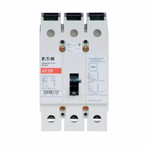 Eaton Electrical GD3060 Series C G Frame Molded Case Circuit Breaker Product image for Eaton Electrical GD3060 Series C G Frame Molded Case Circuit Breaker