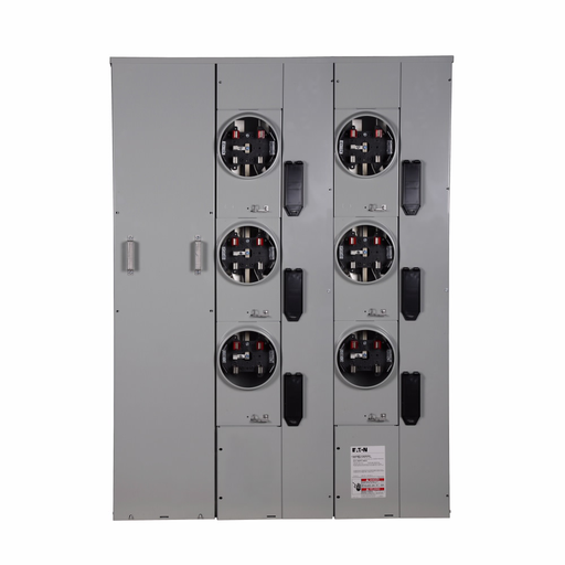 Product image for Eaton Electrical 1MP6206RRL 120/240 VAC 600 Amp 1-Phase 3-Wire 6-Socket Aluminum Ringless Meter Pack