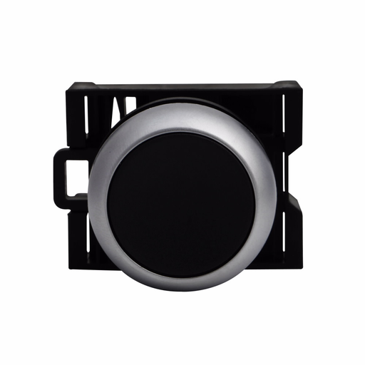 Product image for Cutler-Hammer M22-D-S 22.5 mm RMQ-Titan Pushbutton,Black Actuator,Silver bezel,IP67, IP69K,Non-illuminated,Flush mounting,NEMA 4X, 13,5,000,000 operations,Momentary,22.5 mm,Flush Pushbutton,M22