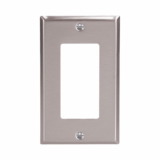 Mayer-DDS-Eaton Decorator / GFCI wallplate, Stainless steel, Decorator Cutout, Stainless steel, Single- gang, Standard, ED Box1-1