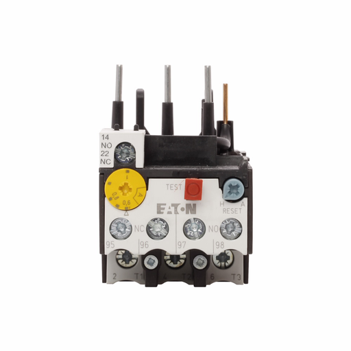 Product image for Cutler-Hammer XTOB001CC1 XT IEC bimetallic overload relay, 0.6-1A overload range, 45 mm Frame size, 1NO-1NC contact configuration, Direct to contactor mounting, used with 18-32A contactor, 10A trip type