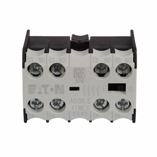 Product image for Cutler-Hammer XTMCXFA40 Miniature Contactor Accessory - Auxiliary Contact, Four-pole, Screw terminals, 4NO contact configuration, 10A conventional thermal rating, Front mounting, used with XTRM miniature cont
