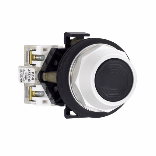 Product image for Cutler-Hammer HT8AAHAB Eaton, 30.5 mm Watertight/Oiltight Pushbutton operator,Black,Plastic Actuator,Chrome bezel,1NO - 1NC,Non-Illuminated,Flush mounting,NEMA 3, 3R, 4, 4X, 12, 13,Momentary,30.5 mm,Flush Pus
