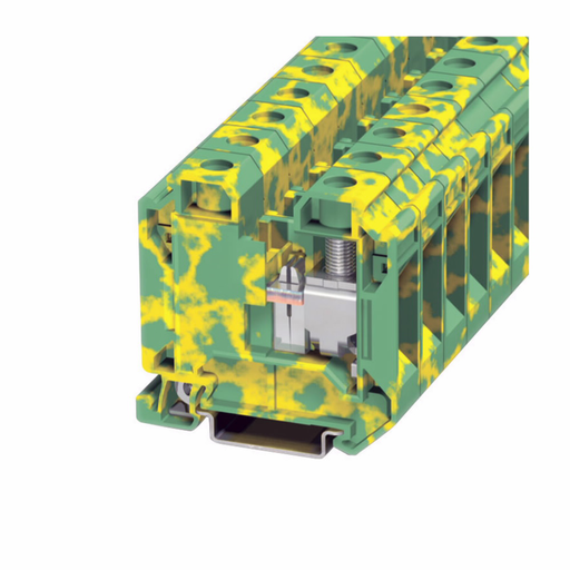 Product image for Cutler-Hammer XBUT35PE XB IEC terminal block, Screw connection single level ground block, Green/yellow, 8 AWG/6 mm2 maximum wire, IEC #24-8 AWG, EN #24-8 AWG, UL #24-8 AWG wire