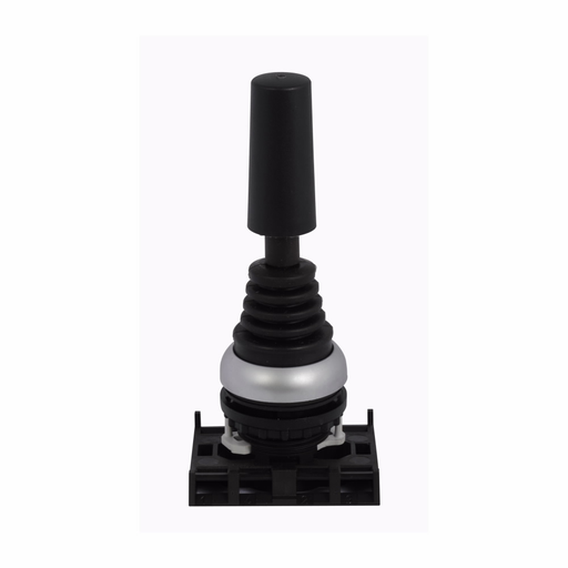 Product image for Cutler-Hammer M22-WJ4 M22 pushbutton joystick operator, 22.5 mm, Momentary, Non-illuminated, Bezel: Silver, Button: Black, IP67, IP69K, NEMA 4X, 21, Four-Position