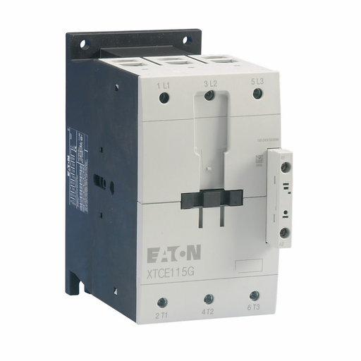 Product image for Cutler-Hammer XTCE115G00T XT IEC contactor, 115A, 24 Vac, 50-60 Hz, 0NO-0NC, 115A, Frame G, 90 mm, 50-60 Hz, 10, 25, 25/ 40, 50, 100, 100 hp (1/3PH @115, 200, 230/200, 230, 460, 575 V), Three-pole, Scre