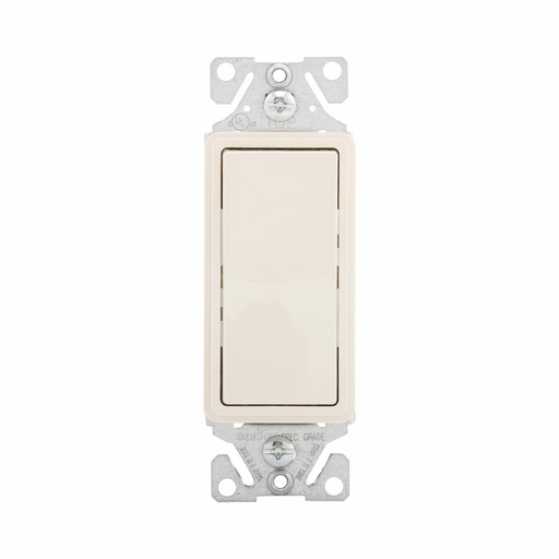 Mayer-DDS-Eaton standard grade decorator switch, #14-12 AWG, 15A, Flush, 120/277V, Back/push, Decorator, Maintained, Light almond, Motor Control, Fan, LED, Incand, ELV,MLV,CFL, Florscnt, Halogen, Single-pole, Thermoplastic-1