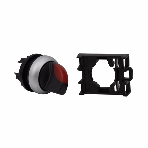 Product image for Cutler-Hammer M22-WRLK3-R M22 modular pushbutton, M22 Modular Selector Switch Operator, 22.5 mm, Knob, Maintained, Illuminated, Bezel: Silver, Button: Red, IP66, NEMA 4X, 13, Three-position, Light 100,0