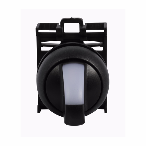 Product image for Cutler-Hammer M22S-WRLK-W M22 modular pushbutton, M22 Modular Selector Switch Operator, 22.5 mm, Knob, Maintained, Illuminated, Bezel: Black, Button: White, IP66, NEMA 4X, 13, Two-position, Light 100,00