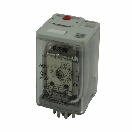 Product image for Eaton Electrical D3PF3AA 120 VAC 1700 Ohm 3PDT Silver Alloy AC Operated General Purpose Plug-In Relay