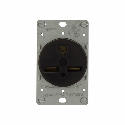 Mayer-DDS-Eaton power device receptacle, #12 - 4 AWG, 30A, Flush, 250V, Back, Black, NEMA 6-30R, Two-pole, Three-wire, Two-pole, three-wire, grounding, Screw, Glass-filled nylon, Power, Used with S42-1