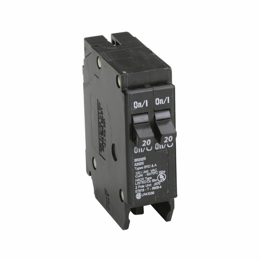 Product image for Eaton Electrical BR2020CS 1 Inch Type BR Plug-On Circuit Breaker with Clamshell Pack