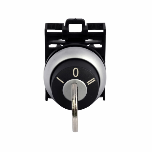 Product image for Cutler-Hammer M22-WS3 M22 Modular three position key-operated selector switch, 22.5 mm, Momentary, Return from left/right,key removable center, Non-illuminated, Bezel: Silver, Button: Black, MS1, IP66,