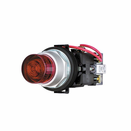 Product image for Cutler-Hammer HT8GTRV7 HT800 pushbutton, Watertight and Oiltight-HT800, PresTest Light Unit, Chrome, Incandescent, Full voltage, NEMA 3, 3R, 4, 4X, 12 and 13, Illuminated, Red, 120 Vac/dc, Momentary, Pl