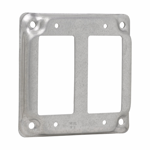 Product image for Crouse-Hinds TP511 4" Square Surface Cover, (2) GFCI Receptacles, 1/2" Raised, 5.5cu.in, Steel