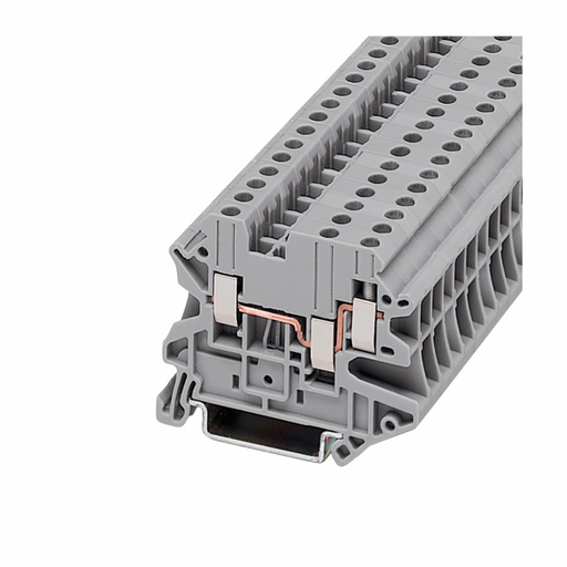 Product image for Cutler-Hammer XBUT4D12 XB IEC terminal block, Screw Connection Multi-Conductor Terminal Blocks, Gray, 10 AWG/4 mm2 maximum wire, Three-wire