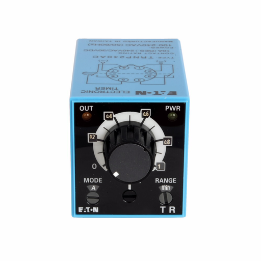 Product image for Cutler-Hammer TRNP24AD TR Series Timing Relay, Pin/octal style terminals, Power triggered, 24 Vac/dc coil, 50/60 Hz, 10A, 240 Vac/30 Vdc max. allowable load, 2 form C, DPDT (delayed output) contact conf