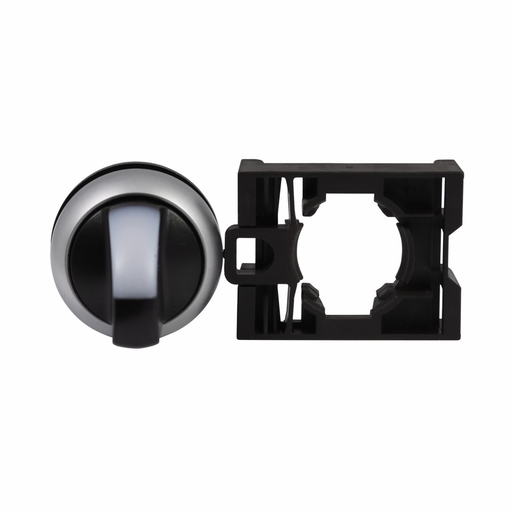 Product image for Cutler-Hammer M22-WLKV-W M22 modular pushbutton, M22 Modular Selector Switch Operator, 22.5 mm, Knob, Momentary, Illuminated, Bezel: Silver, Button: White, IP66, NEMA 4X, 13, Two-Position, V, Light 100,