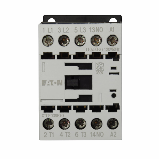 Product image for Cutler-Hammer XTCE009B10TD XT IEC contactor, 9A, 24 Vdc, 1NO, 9A, Frame B, 45 mm, 0.5, 1, 1.25/ 3, 3, 5, 7.5 hp (1/3PH @115, 200, 230/200, 230, 460, 575 V), Three-pole, Non-reversing, XT IEC series, Scr