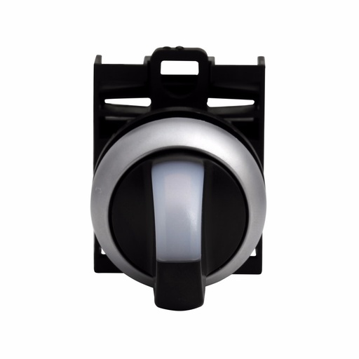 Product image for Cutler-Hammer M22-WRLK3-W M22 modular pushbutton, M22 Modular Selector Switch Operator, 22.5 mm, Knob, Maintained, Illuminated, Bezel: Silver, Button: White, IP66, NEMA 4X, 13, Three-position, Light 100