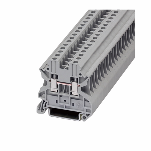 Product image for Cutler-Hammer XBUT4 XB IEC terminal block, 6.2 mm Screw connection single level-through-feed, Gray, 10 AWG/4 mm2 maximum wire, IEC 800V, EN 700V, UL 600V, IEC #26-10 AWG, EN #26-10 AWG, UL #26-10 AWG wi