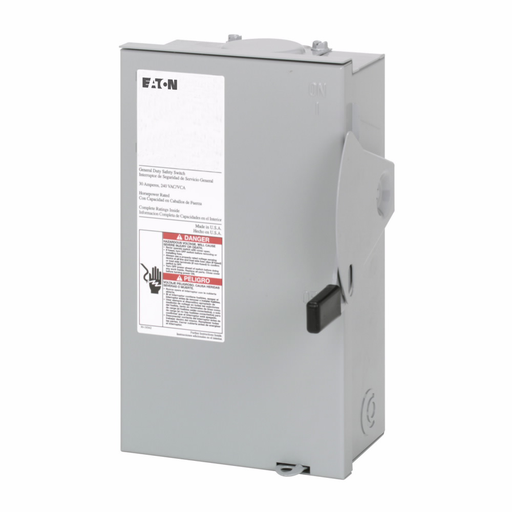 Product image for Eaton Electrical DG221NRB 120/240 VAC 30 Amp 3 to 7.5 Hp 2-Pole 3-Wire Fusible Single Throw Safety Switch