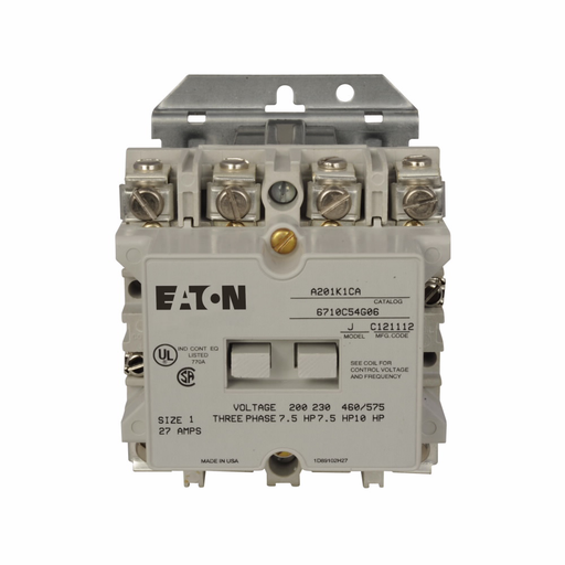 Product image for Eaton Electrical A201K1BA 120 Volt 27 Amp 1-Phase 2-Pole Non-Reversing NEMA Contactor
