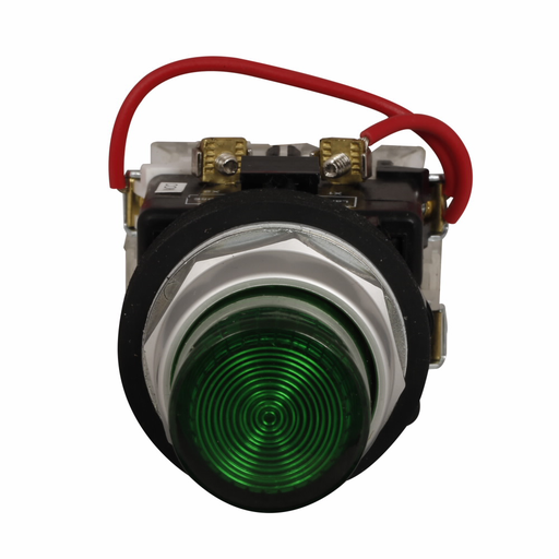 Product image for Cutler-Hammer HT8GTBT1 HT800 pushbutton, Watertight and Oiltight-HT800, Chrome, Incandescent, Transformer, NEMA 3, 3R, 4, 4X, 12 and 13, Illuminated, Blue, 120 Vac/dc, Momentary, Plastic