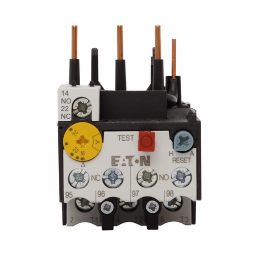 Product image for Cutler-Hammer XTOB024CC1 XT IEC bimetallic overload relay, 16-24A overload range, 45 mm Frame size, 1NO-1NC contact configuration, Direct to contactor mounting, used with 18-32A contactor, 10A trip type