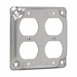 Product image for Crouse-Hinds TP510 4" Square Surface Cover, (2) Duplex Receptacles, 1/2" Raised, 5.5cu.in, Steel