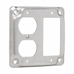 Product image for Crouse-Hinds TP517 4" Square Surface Cover, Duplex Receptacle/GFCI Receptacle, 1/2" Raised, 5.5cu.in, Steel