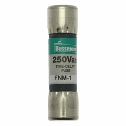 Eaton Bussmann series FNM fuse, Time-delay Midget fuse, 1 A, Dual, Non-indicating, Ferrule end x ferrule end, 35 AIC at 250 Vac,10 kAIC at 125 Vac, Nickel-plated bronze endcap, Standard, 250 V