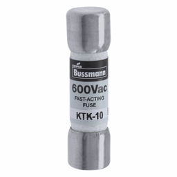 Eaton Bussmann series KTK fuse, LIMITRON Fast-acting fuse, Control circuits, lighting circuit protection, meter circuits, 10 A, Non-indicating, Ferrule end x ferrule end, 100 kAIC at 600 V, Nickel-plated bronze endcap,Melamine tube, 600 V