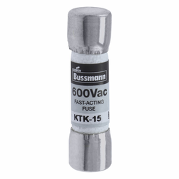 Eaton Bussmann series KTK fuse, LIMITRON Fast-acting fuse, Control circuits, lighting circuit protection, meter circuits, 15 A, Non-indicating, Ferrule end x ferrule end, 100 kAIC at 600 V, Melamine tube,Nickel-plated bronze endcap, 600 V