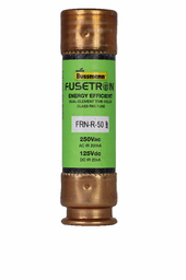 Eaton Bussmann series FRN-R fuse, 50 A, Dual, Class RK5, Non-indicating, Ferrule end x ferrule end, 10 sec at 500%, 200 kAIC at 250 V,20 kAIC at 125 Vdc, Standard, 250 V, 125 Vdc