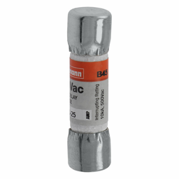 Eaton Bussmann series FNQ fuse, Time-delay Midget fuse, Motor control transformers, circuits with in-rush currents, 25 A, Non-indicating, Ferrule end x ferrule end, 10 kAIC at 500 Vac, Nickel-plated bronze endcap, Standard, 500 V