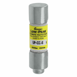 Eaton Bussmann series LP-CC fuse, Current-limiting time-delay fuse, Rejection style, 8 A, Dual, CC, Non-indicating, Ferrule end x ferrule end, 12 sec at 200%, 20 kAIC at 150 Vdc,200 kAIC at 600 V, Melamine tube, Standard, 10, 600 V, 150 Vdc
