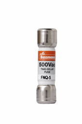 Eaton Bussmann series FNQ fuse, Time-delay Midget fuse, Motor control transformers, circuits with in-rush currents, 5 A, Non-indicating, Ferrule end x ferrule end, 10 kAIC at 500 Vac, Nickel-plated bronze endcap, Standard, 500 V