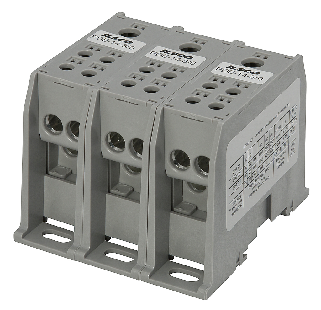 Ilsco PDE143/0 Power Distribution Block, High SCCR, Dual Rated, Line