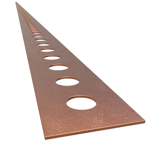 Product image for Ilsco GSR-PLAIN Permaground Copper Ground Strap, 1/4in holes, 10ft Length, Light .030in Thick