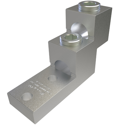 Aluminum Panelboard Lug, Dual Rated, Conductor Range 600-2, 2 Ports, 2 Holes, 3/8in Bolt Size, 1-3/8in Hole Spacing, Tin Plated, UL, CSA