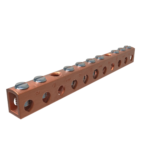 ILSCO D167-8 14 to 4 AWG Main 14 to 6 AWG Tap 4-7/16 x 11/32 Inch Copper Neutral/Ground Bar ILSCO D167-8 14 to 4 AWG Main 14 to 6 AWG Tap 4-7/16 x 11/32 Inch Copper Neutral/Ground Bar