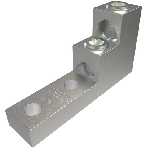 Product image for Ilsco PBMW-2-750-12 Aluminum Panelboard Lug, Multi Wire, Dual Rated, Conductor Range 750-2, 2 Ports, 2 Holes, 1/2in Bolt Size, 1-3/4in Hole Spacing, Tin Plated, UL, CSA