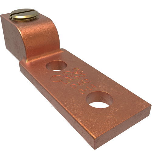Product image for Ilsco LO-0-S Copper Mechanical Lug, Conductor Range 1/0-14, 1 Port, 2 Holes, 1/4in Bolt Size, 7/8in Hole Spacing, Seamless, UL, CSA