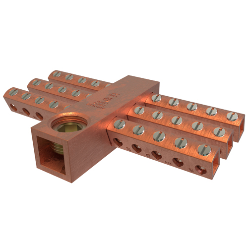 Copper Neutral Bar, Conductor Range 250-6 Main, 6-14 Tap, 30 Ports