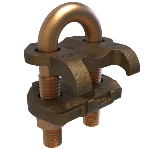 Product image for Ilsco GPL-3 Permaground Copper U-Bolt Ground Clamp, Conductor Range 250-2/0 Sol, Pipe Size 1/4in, Ground Rod Size 1/2in, Rebar Size #4, UL, CSA