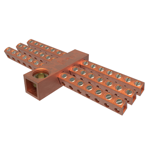 Copper Neutral Bar, Conductor Range 250-6 Main, 6-14 Tap, 42 Ports